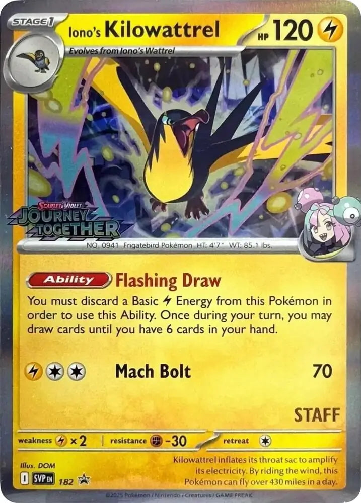 Scarlet & Violet Promo Iono's Kilowartell #182 Staff Prerelease